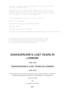 Shakespeare s Lost Years in London, 1586-1592