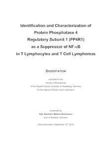 Identification and characterization of protein phosphatase 4 regulatory subunit 1 (PP4R1) as a suppressor of NF-_k63B [NF-kappaB] in T-lymphocytes and T-cell lymphomas [Elektronische Ressource] / presented by Markus Brechmann