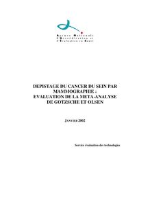 Dépistage du cancer du sein par mammographie  évaluation de la méta-analyse de Gotzsche et Olsen