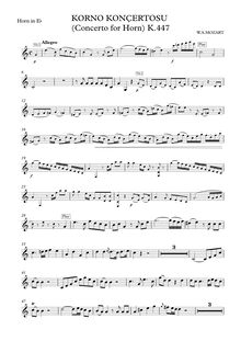Partition cor solo (E♭), cor Concerto, E♭ major, Mozart, Wolfgang Amadeus