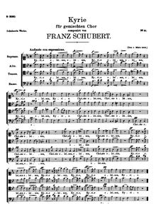 Partition complète, Kyrie en B♭, D.45, B♭ major, Schubert, Franz