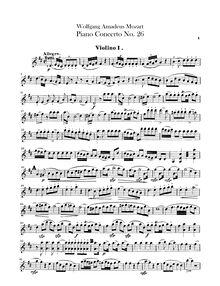 Partition violons I, Piano Concerto No.26, Krönungskonzert&nbsp;; Coronation Concerto par Wolfgang Amadeus Mozart