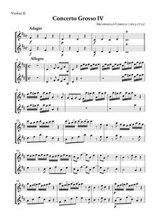 Partition violons II (Solo & Ripieno), concerts Grossi con duoi Violini e violoncelle di Concertino obligati e duoi altri Violini, viole de gambe e Basso di Concerto Grosso ad arbitrio, che si potranno radoppiare