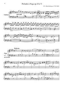 Partition , Preude & Fugue en E major, 6 Fugues, Op.10, Albrechtsberger, Johann Georg