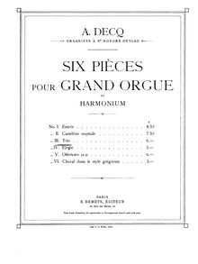 Partition , Trio, 6 Pièces pour Grand Orgue, 6 Pieces for Large Organ