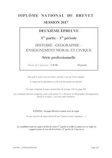 Diplôme national du brevet - Histoire géographie enseignement moral et civique - Série professionnelle 