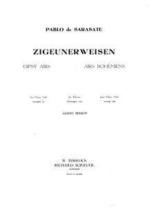 Partition complète, Zigeunerweisen, Op.20, Gypsy Airs, Sarasate, Pablo de