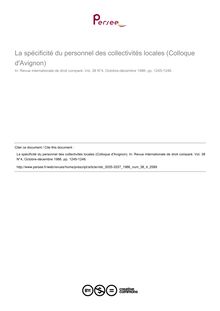 La spécificité du personnel des collectivités locales (Colloque d Avignon) - note biblio ; n°4 ; vol.38, pg 1245-1246