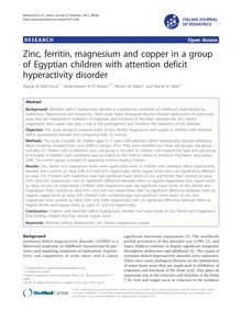 Zinc, ferritin, magnesium and copper in a group of Egyptian children with attention deficit hyperactivity disorder