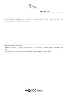 N. Vialles, Le Sang et la chair. Les abattoirs des pays de l Adour  ; n°108 ; vol.28, pg 171-172