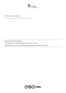 Index des experts - table ; n°4 ; vol.104, pg 800-800