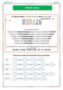 Grade 6 Maths Worksheet: Place Value