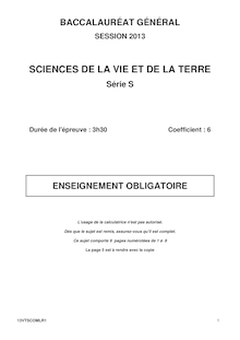 Sujet du bac serie S 2013: Sciences de la vie et de la Terre obligatoire