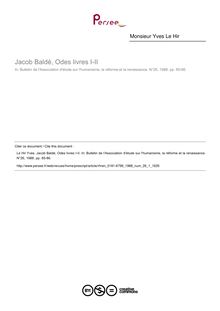 Jacob Baldé, Odes livres I-II  ; n°1 ; vol.26, pg 85-86