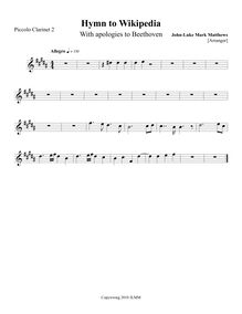 Partition Piccolo clarinette 2, Hymn to Wikipedia, D major, Matthews, John-Luke Mark