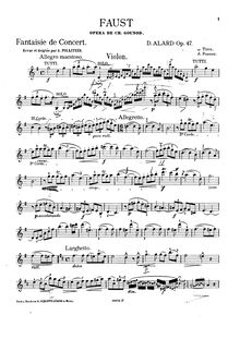 Partition de violon, Fantaisie de Concert sur Faust, Alard, Jean Delphin