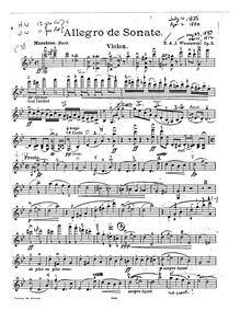 Partition de violon, Allegro de Sonate, Wieniawski, Henri