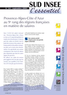 Provence-Alpes-Côte d Azur au 9e rang des régions françaises en matière de salaires