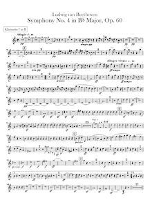 Partition clarinette 1, 2 (B♭), Symphony No.4, B♭ major, Beethoven, Ludwig van