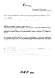Bilan de la recherche française en géographie de la population. 1980-1983 - article ; n°2 ; vol.2, pg 45-53