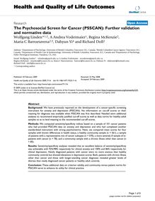 The Psychosocial Screen for Cancer (PSSCAN): Further validation and normative data