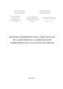 Retour d expérience sur la mise en place de la réforme de l administration territoriale de l Etat en Ile-de-France
