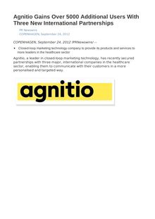 Agnitio Gains Over 5000 Additional Users With Three New International Partnerships
