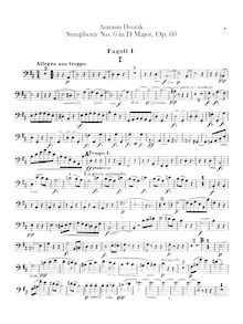 Partition basson 1, 2, Symphony No.6, Symfonie č.6, D major, Dvořák, Antonín