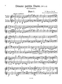 Partition Duo No.1, 12 Duos pour 2 violons, Dozen Duos for 2 Violins, Op.38