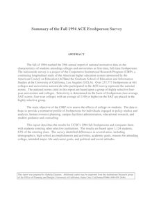 Summary of the Fall 1994 ACE Freshperson Survey