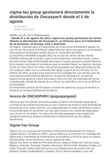 sigma tau group gestionará directamente la distribución de Oncaspar® desde el 1 de agosto