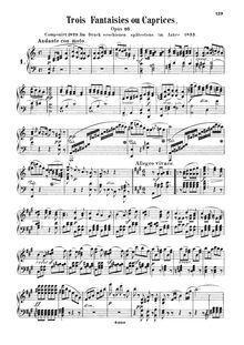 Partition complète, 3 Caprices, Op.16, Drei Phantasien oder Capricen für das Pianoforte, Op. 16 par Felix Mendelssohn