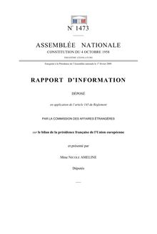 Rapport d information déposé en application de l article 145 du Règlement par la Commission des affaires étrangères sur le bilan de la présidence française de l Union européenne