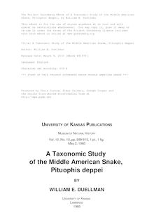 A Taxonomic Study of the Middle American Snake, Pituophis deppei