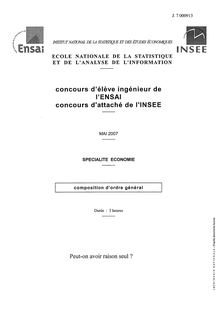 Composition d ordre général 2007 Economie Ecole Nat. de la Statistique et de l Analyse de l Information