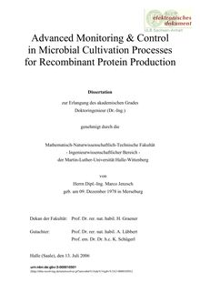 Advanced monitoring & control in microbial cultivation processes for recombinant protein production [Elektronische Ressource] / von Marco Jenzsch