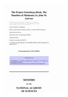 The Manóbos of Mindanáo - Memoirs of the National Academy of Sciences, Volume XXIII, First Memoir