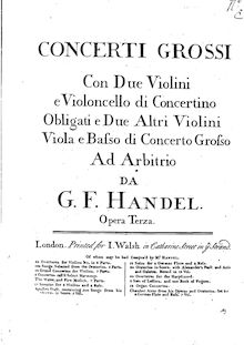 Partition Continuo, Instrumental-Concerte. Op.3, Handel, George Frideric