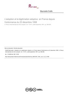 L adoption et la légitimation adoptive  en France depuis l ordonnance du 23 décembre 1958 - article ; n°3 ; vol.13, pg 585-590