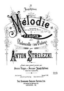 Partition de piano et violoncelle/violon parties, Melody on an Etude by Chopin