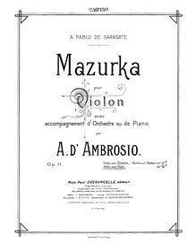 Partition de violon, Mazurka pour violon et orchestre, Op.11