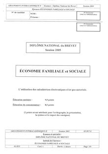Economie Familiale et Sociale 2005 Brevet (filière technologique)