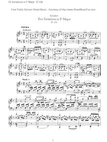 Partition complète, 10 Variations en F major, D.156, Schubert, Franz par Franz Schubert