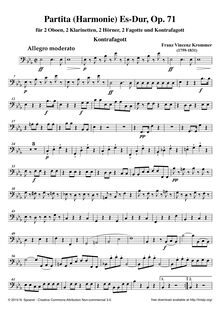 Partition contrebasson, Harmonie, Partita; Octet-Partita, E♭ major par Franz Krommer