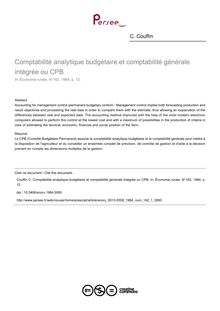 Comptabilité analytique budgétaire et comptabilité générale intégrée ou CPB - article ; n°1 ; vol.162, pg 12-12