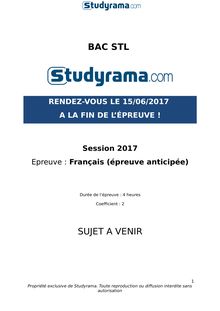 Sujet Bac STL 2017 - Français anticipé