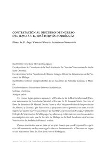 Contestación al discurso de ingreso del Ilmo. Sr. D. José Hervás Rodríguez