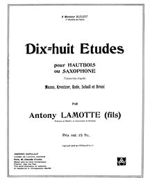 Partition complète, Dix-Huit Études pour Hautbois ou Saxophone, 18 Etudes for oboe or saxophone