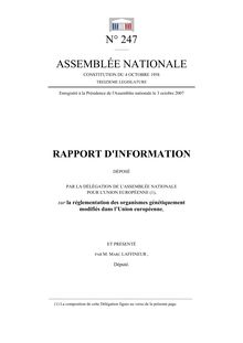 Rapport d information déposé par la Délégation de l Assemblée nationale pour l Union européenne sur la réglementation des organismes génétiquement modifiés dans l Union européenne