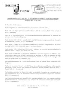 ARRÊTE MUNICIPAL" BELATIF AU PERMIS DE DETENTION D'UN CHIEN DE 2m